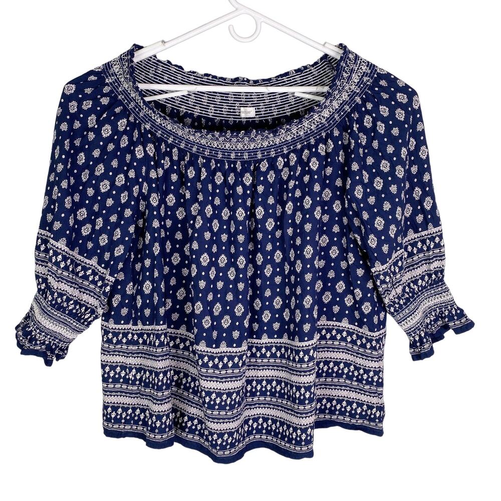 Avenue Top Blouse Off Shoulder 22/24 Navy White Smocking